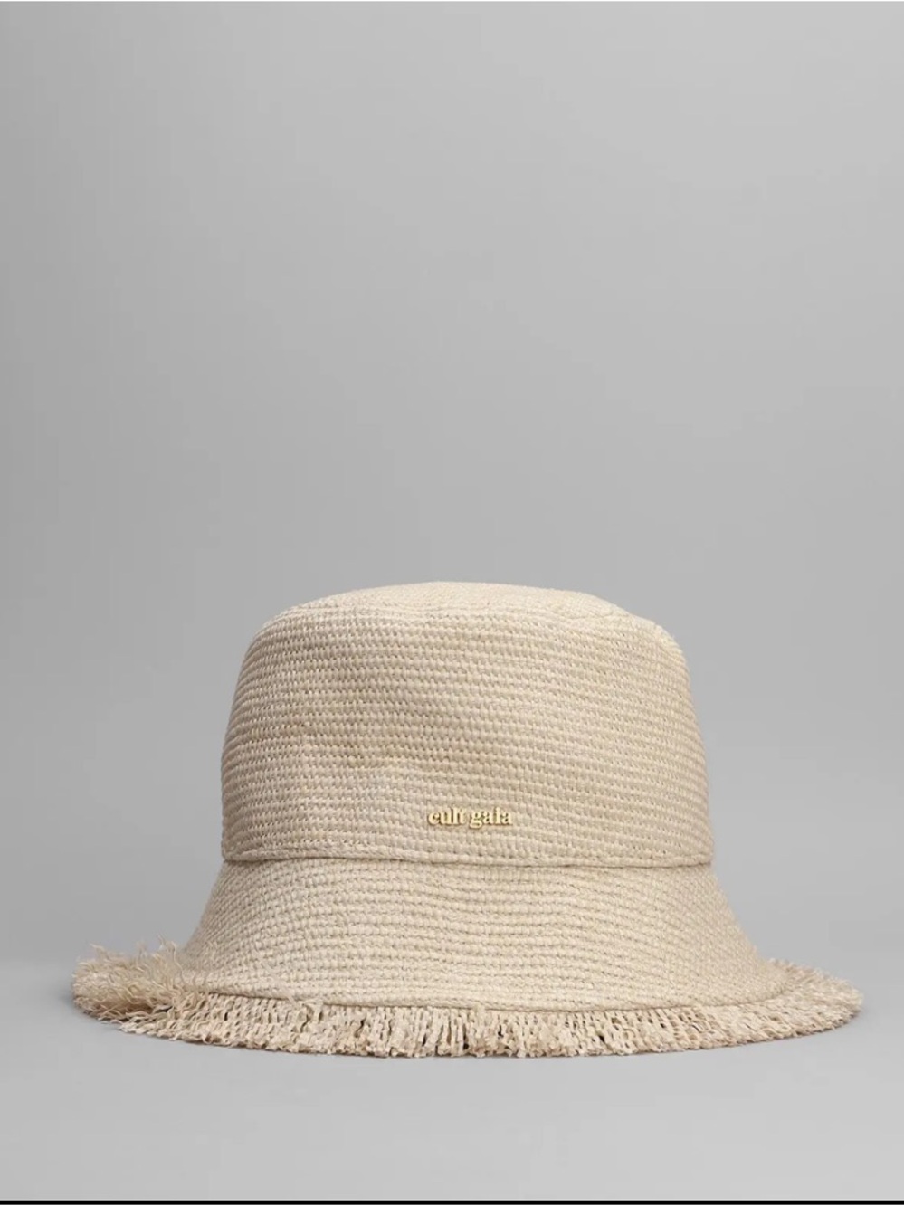 cult gaia natural raffia bucket hat with fringed brim